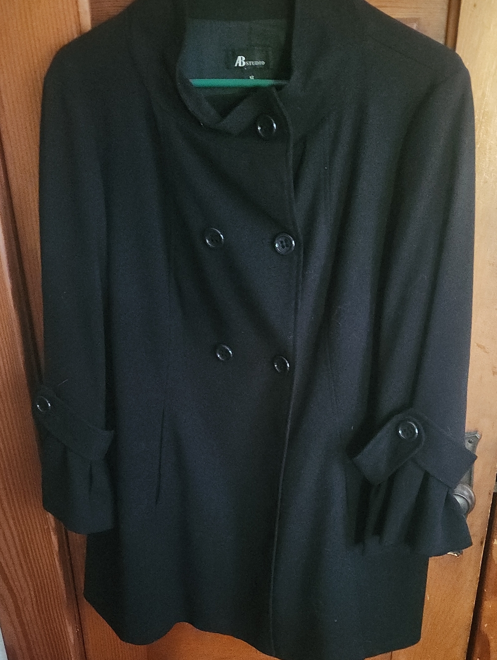 AB Studio Black Double-Breasted Pea Coat